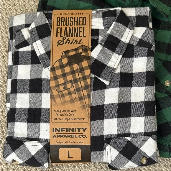 INFINITY Men's Green and Black Plaid Flannel Shirt - Picture 2 of 5